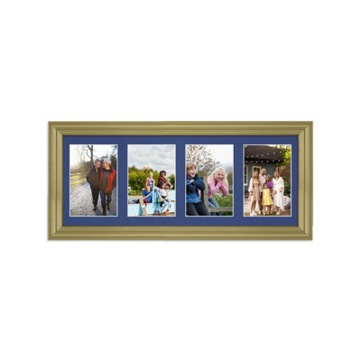 50X20CM Gold Classic Multi Photo Frame with Blue Mount - Holds 4 ...