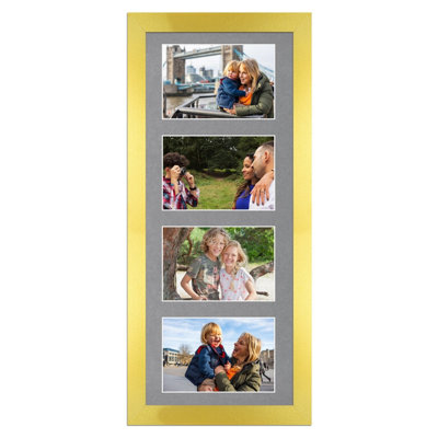 50X20CM Gold Modern Multi Photo Frame with Mid Grey Mount - Holds 4 ...