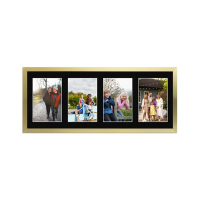 50X20CM Gold Sleek Multi Photo Frame with Black Mount - Holds 4 ...