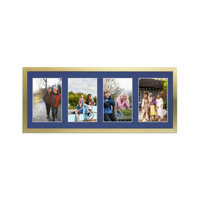 50X20CM Gold Sleek Multi Photo Frame with Blue Mount - Holds 4 ...