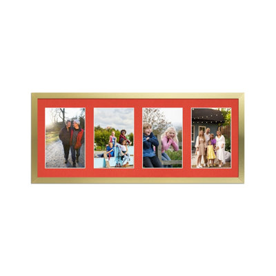 50X20CM Gold Sleek Multi Photo Frame with Poppy Red Mount - Holds 4 ...
