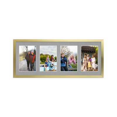 50X20CM Gold Sleek Multi Photo Frame with Silver Mount - Holds 4 ...