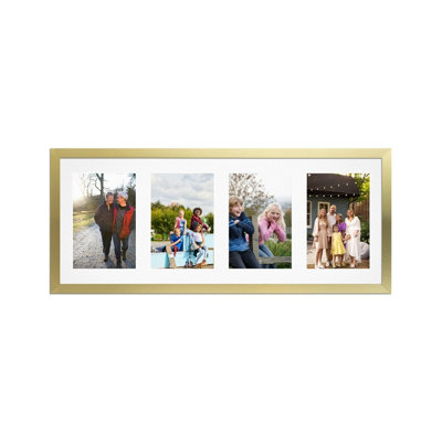 50X20CM Gold Sleek Multi Photo Frame with White Mount - Holds 4 ...