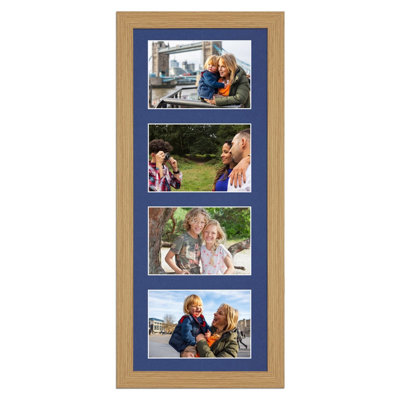50X20CM Light Oak Modern Multi Photo Frame with Blue Mount - Holds 4 ...