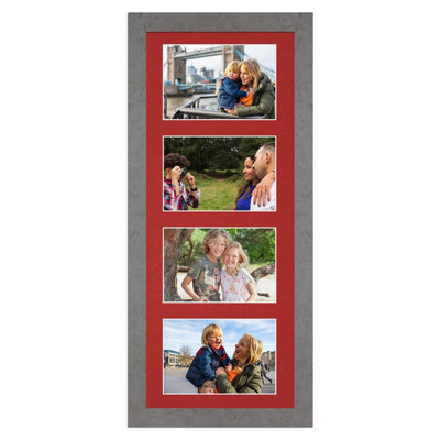 50X20CM Marble Grey Modern Multi Photo Frame with Crimson Mount - Holds ...