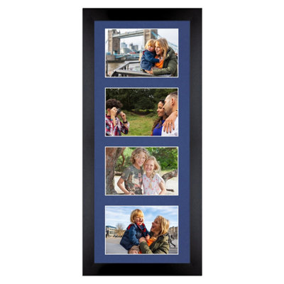 50X20CM Matte Black Modern Multi Photo Frame with Blue Mount - Holds 4 ...