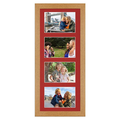 50X20CM Oak Modern Multi Photo Frame with Crimson Mount - Holds 4 ...