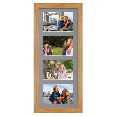 50X20CM Oak Modern Multi Photo Frame with Mid Grey Mount - Holds 4 ...