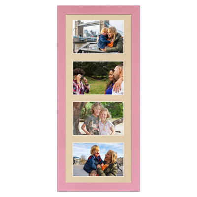 50X20CM Pastel Pink Modern Multi Photo Frame with Ivory Mount - Holds 4 ...