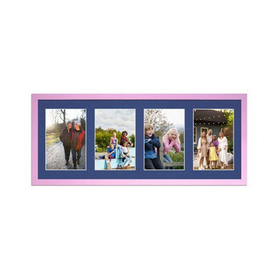 50X20CM Pastel Pink Sleek Multi Photo Frame with Blue Mount - Holds 4 ...