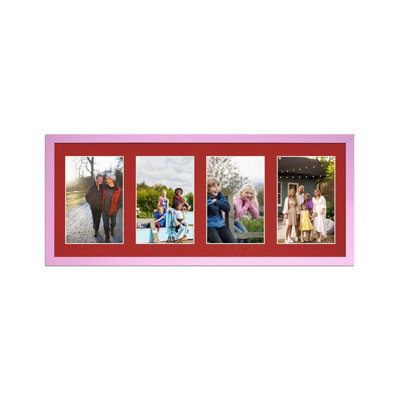 50X20CM Pastel Pink Sleek Multi Photo Frame with Crimson Mount - Holds ...