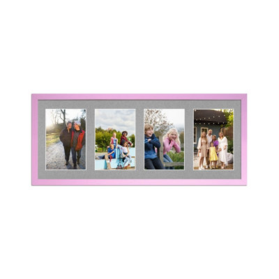 50X20CM Pastel Pink Sleek Multi Photo Frame with Silver Mount - Holds 4 ...