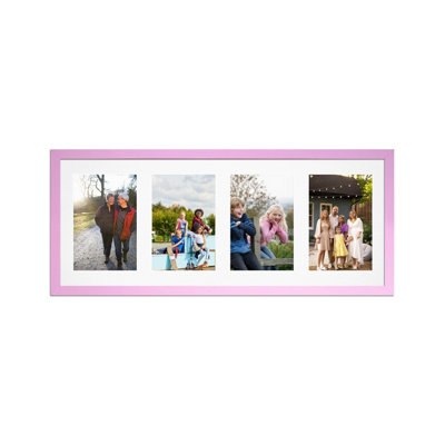 50X20CM Pastel Pink Sleek Multi Photo Frame with White Mount - Holds 4 ...
