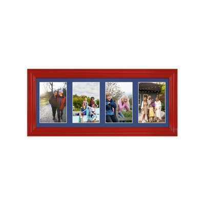 50X20CM Red Classic Multi Photo Frame with Blue Mount - Holds 4 ...
