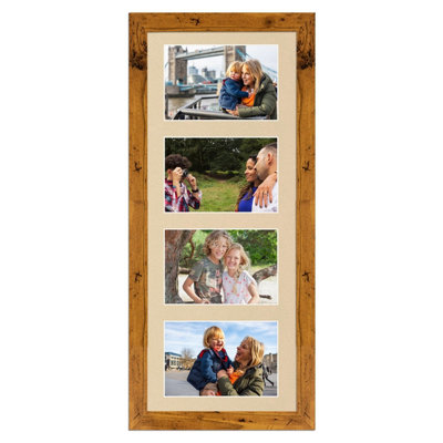 50X20CM Rustic Oak Modern Multi Photo Frame with Ivory Mount - Holds 4 ...