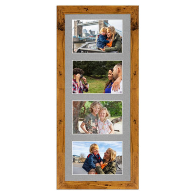 50X20CM Rustic Oak Modern Multi Photo Frame with Silver Mount - Holds 4 ...