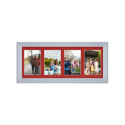 50X20CM Silver Classic Multi Photo Frame with Crimson Mount - Holds 4 ...
