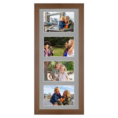 50X20CM Walnut Modern Multi Photo Frame with Silver Mount - Holds 4 ...