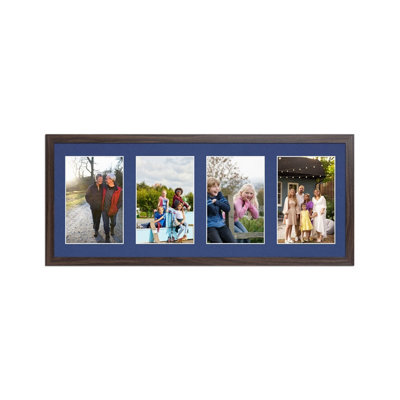 50X20CM Walnut Sleek Multi Photo Frame with Blue Mount - Holds 4 ...