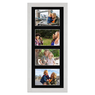 50X20CM White Ash Modern Multi Photo Frame with Black Mount - Holds 4 ...