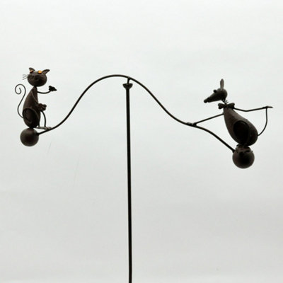 51" Cat and Mouse Garden Weathervanes Spinner - Metal - L80 x W80 x H130 cm