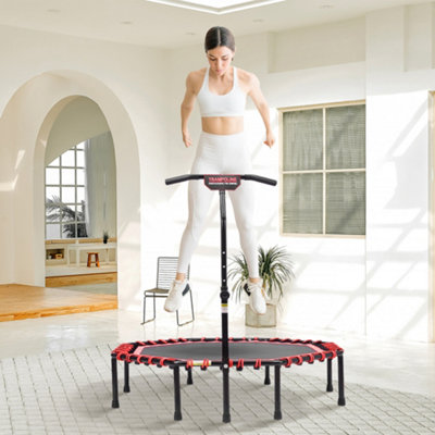51 Inch Black & Red Octagonal Fitness Trampoline with Adjustable T-Bar ...