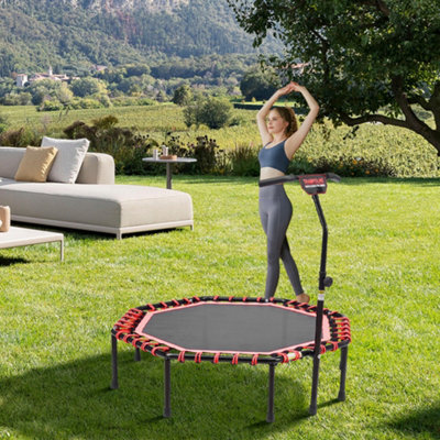 51 Inch Black Red Octagonal Garden Trampoline Fitness Trampoline with Adjustable T Bar Handle for Kids Adults