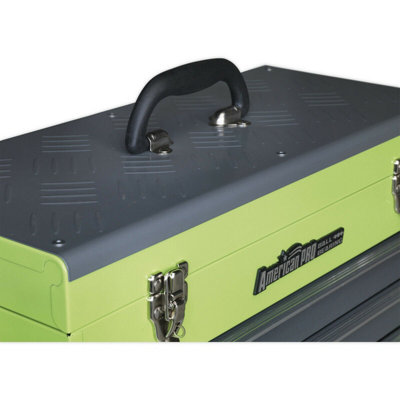 510 x 225 x 300mm Portable 2 Drawer Tool Chest - GREEN Compact Storage Case Box
