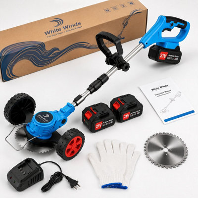  - White Winds Limited 21V Cordless Grass TrimmerWheeled Lawn Edger With 2 Batteries