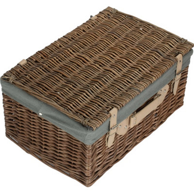 51cm Antique Wash Picnic Basket with Grey Lining