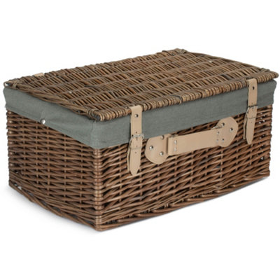 51cm Antique Wash Picnic Basket with Grey Lining