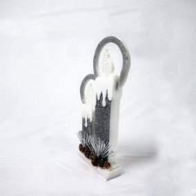 51Cm Christmas Pre Lit Twin Candles Battery Operated Glitter Foam Snow Covered Finish Table Decoration Grey 41cm Grey