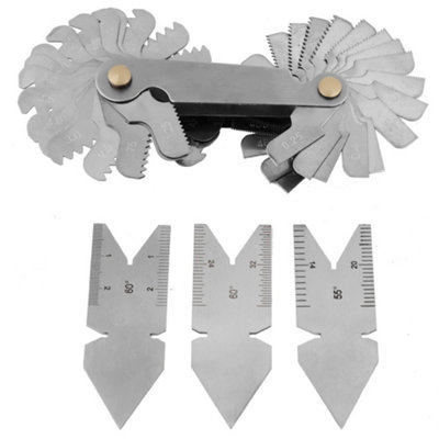 52-Leaf Screw Thread Pitch Gauge Set:1pc+2pcs 60 degree&1pc 55 degree Center Gauges