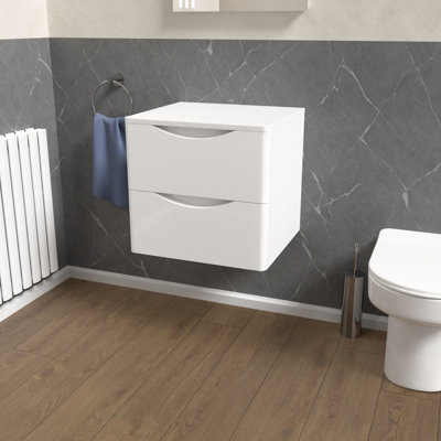 B&Q -  White 500mm Bathroom Wall Hung Vanity With Worktop