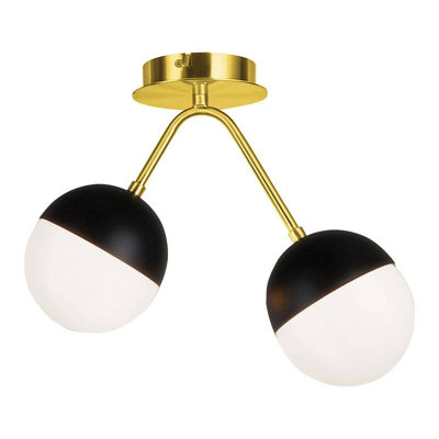 Edit Orbit 2 Arm Semi-Flush Ceiling Light Gold / Black from B&Q