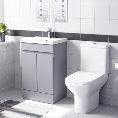 Nes Home Matte Grey 500mm Basin Vanity & Rimless Close Coupled Toilet from B&Q