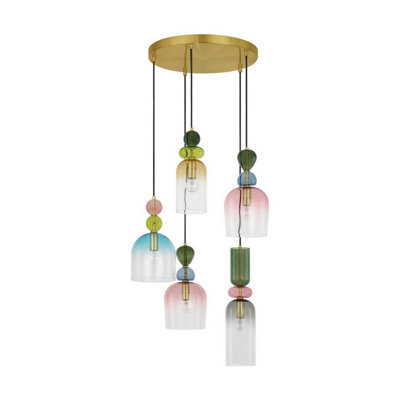 Luminosa Lighting Luminosa Murano Cluster Pendant Ceiling Light Glossy Dark GreenBlue Grey PinkOrangeSandy Gold E14 5X5W from B&Q