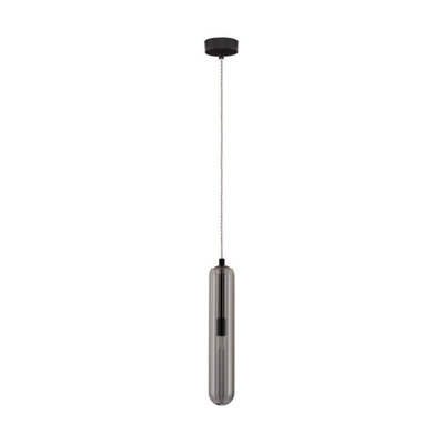 Luminosa Lighting Luminosa Gustave Slim Pendant Ceiling Light Smokey GreyMatt Black Led G9 1X5W from B&Q