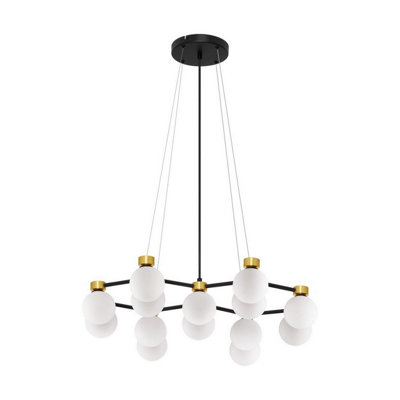 Luminosa Lighting Luminosa Ovalino Multi Arm Pendant Ceiling Light OpalSatin GoldMatt Black Led G9 14X5W from B&Q