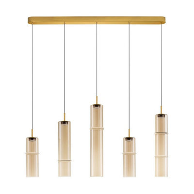 Luminosa Lighting Luminosa Sano Bar Pendant Ceiling Light Glossy Brushed GoldCognac Triac Dimmable Led 18W 1080Lm 3000K from B&Q