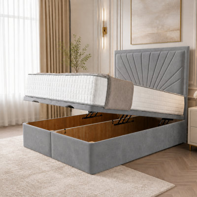 Moorcroft Beds Ltd 5Ft King Size Grey Divan Ottoman Gas Lift Storage Bed With Headboard