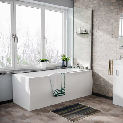 B&Q -  White 1700mm Standard Round Bath & 800mm Curved Bath Screen