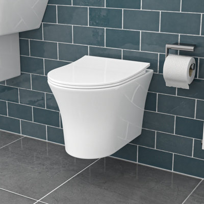 Nes Home White Rimless Soft Close Slim Seat Round Wall Hung Toilet - Image 3