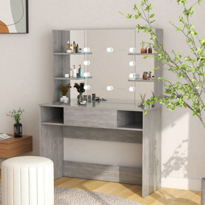 Berkfield Makeup Table With Led Lights 100X40x135 Cm Mdf Concrete Grey