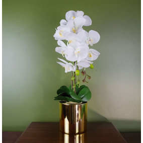 52cm Artificial Orchid Large - White / Gold