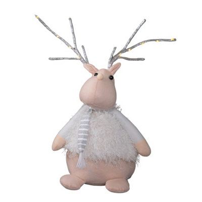 52cm Battery Operated Plush White Christmas Reindeer with LED Lit