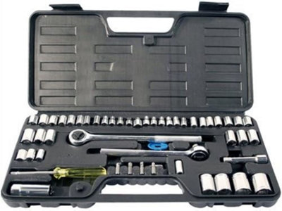 52Pc Socket Set 1/4 Assorted Drives Kit Heavy Duty With Case And Ratchet Handle