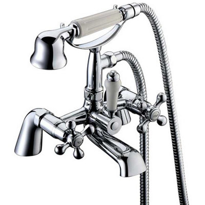 Buyaparcel Edwardian Traditional Chrome Bath Shower Head Mixer Tap Ceramic Lever Handle from B&Q