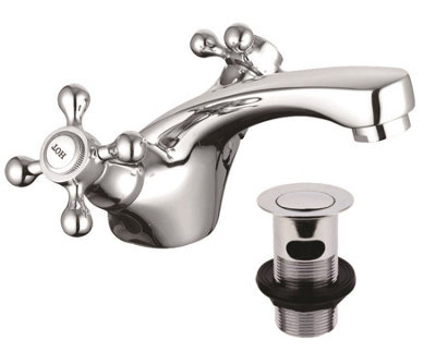 Buyaparcel Edwardian Traditional Chrome Mono Basin Tap Classic Cross Head Vanity Tap +Waste from B&Q