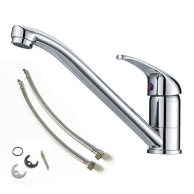 B&Q -  Modern Monbloc Kitchen Sink Mixer Tap Single Lever Swivel Spout Chrome + Flexi